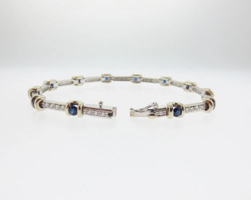 Fine Jewelry 3.50cttw Natural Blue Sapphires Diamonds Solid 18k Gold 7" Bracelet - Image 4 of 4