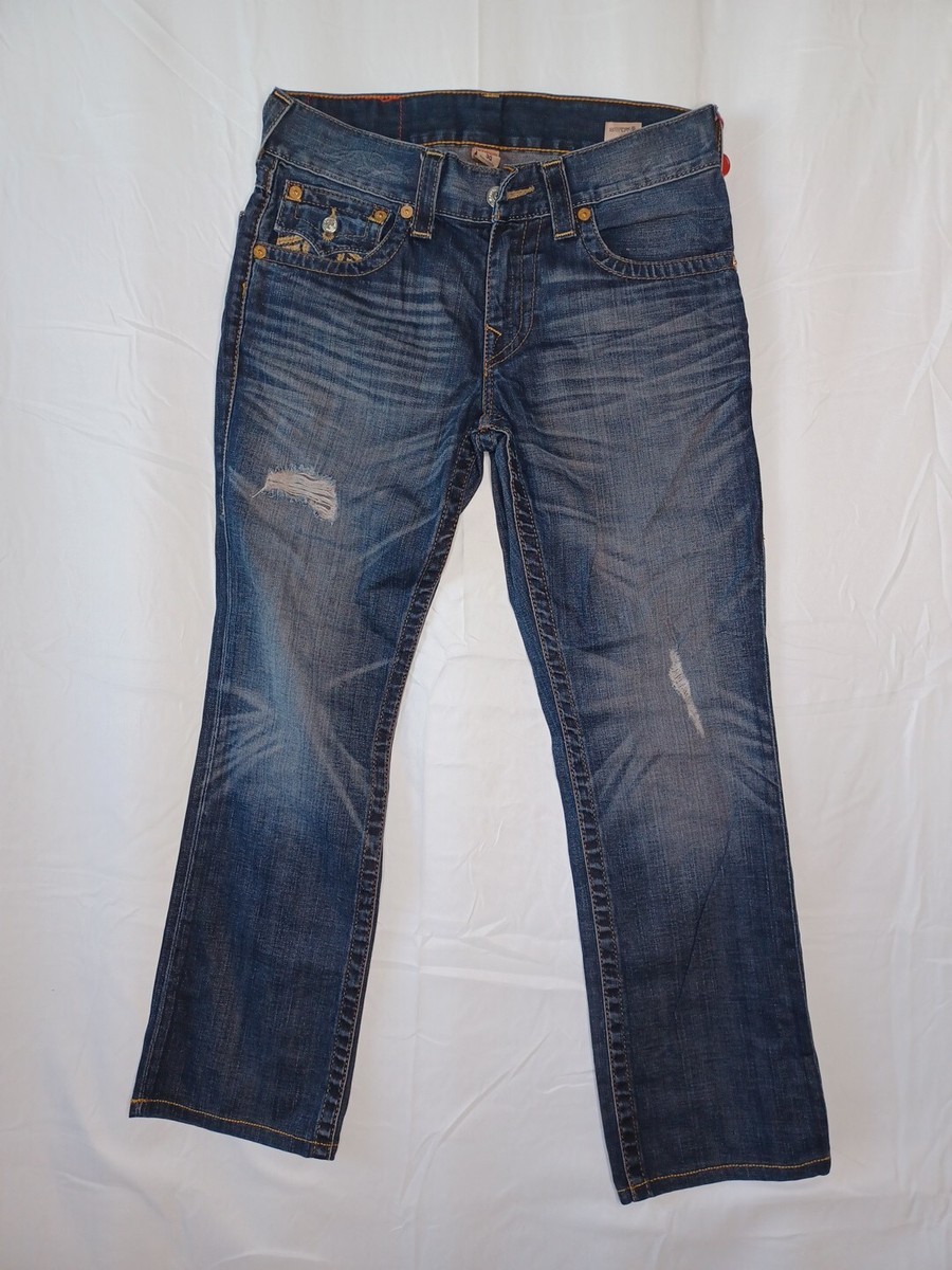 True Religion Mens 28L W30 Straight Jeans Flaps Pockets White