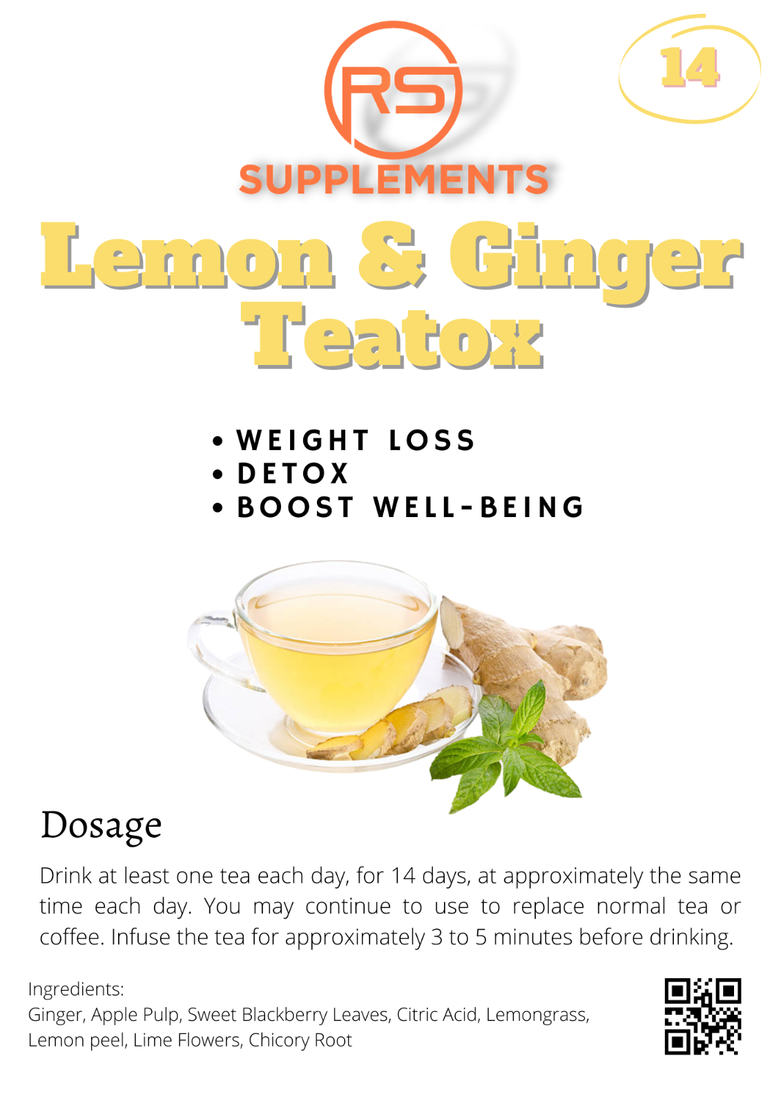 SALE 14 Day LEMON & GINGER Detox Tea Weight Loss Slimming Diet Teabags
