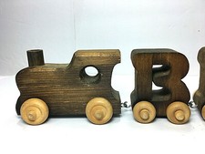 Vintage Rustic Handmade Wooden Train Set of 4 Piece Educable Alphabet Train Set