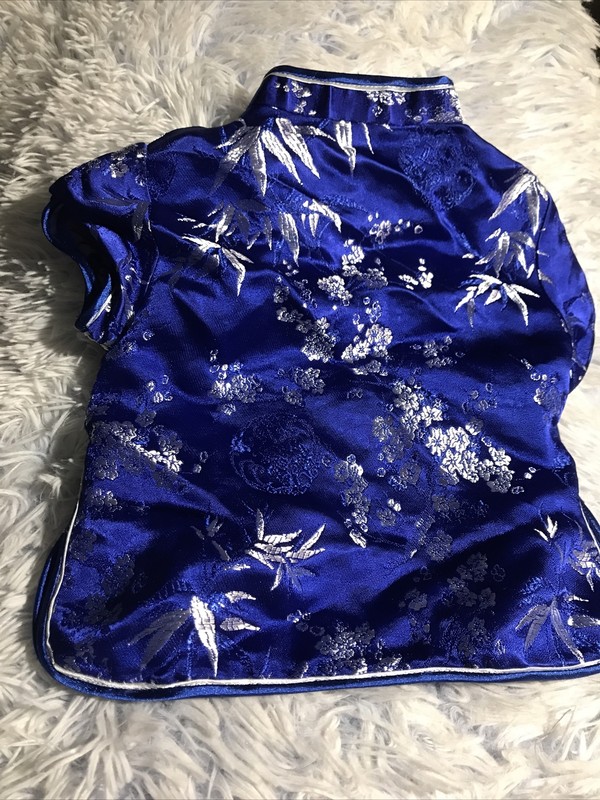 ROYAL BLUE METALLIC SILVER SS ASIAN CROSS FRONT BABY UNISEX TOP S EUC Free Gift
