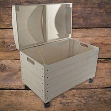 Extra Large Wooden Decorative Chest Storage Box on Wheels|56.5 x 33.5 x 42.5 cm