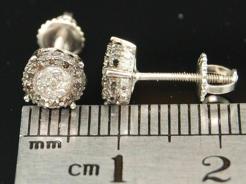 Lab Created Black Diamond Circle Earrings Round Pave Halo Stud 14K White Gold FN - Picture 5 of 6