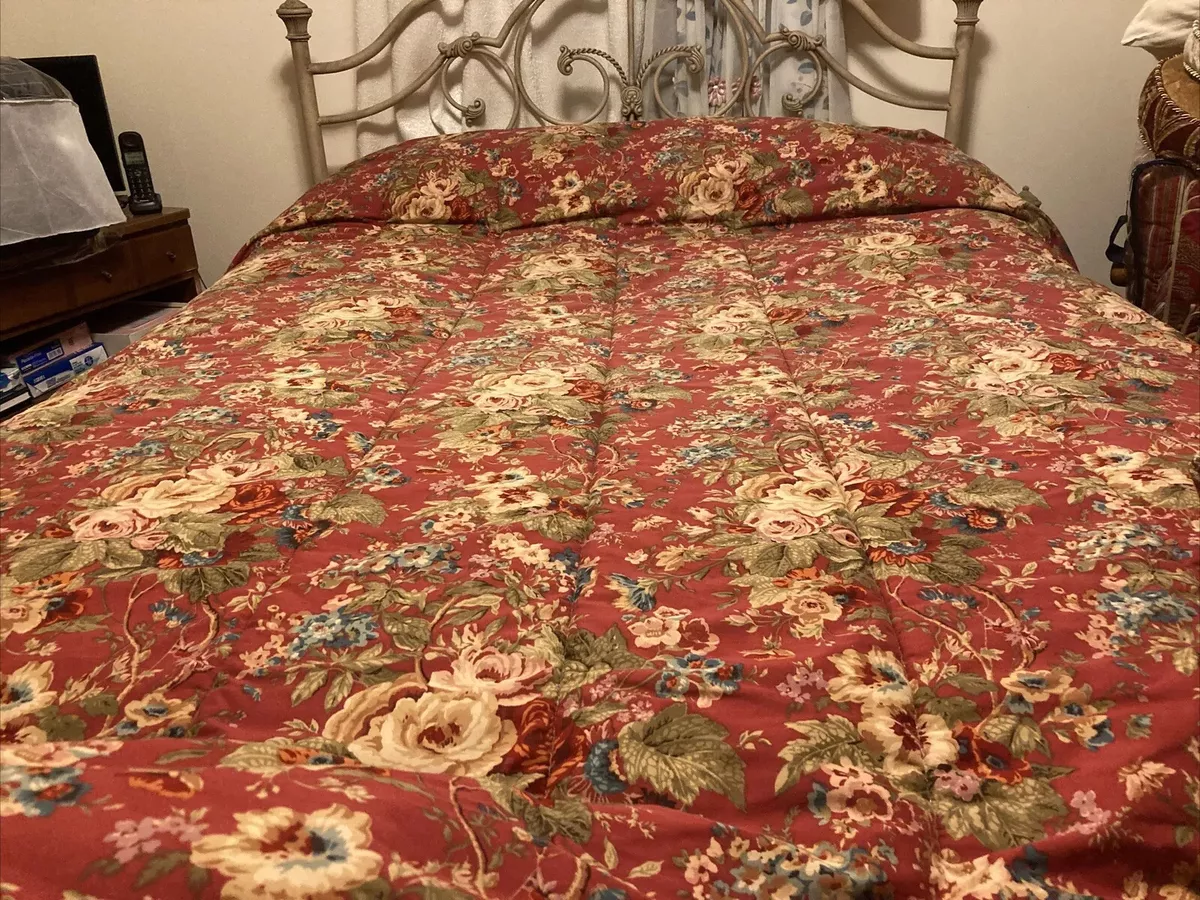 Ralph Lauren Chaps SUMMERTON Red Teal Floral Houndstooth Queen