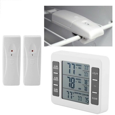 2 Sensors Wireless Digital Freezer Alarm Thermometer ...