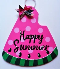 WATERMELON Happy Summer PINK SIGN Deck Pool Tiki Patio Backyard Wall Door Plaque