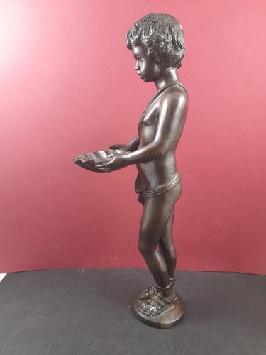 Statue Bronze Figur Brunnenskulptur JUNGE MIT MUSCHEL SCHALE 20.JHD - Bild 4 von 11