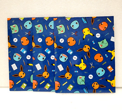 Pokemon 2-Pocket Paper Folder 3-Hole School Portfolio 3 Pack Pikachu Eevee NEW