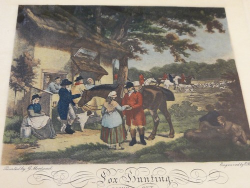 Antikes 4er Set handkolorierte gerahmte Gravuren - Morland und Glocke - Fuchsjagd - Bild 10 von 12