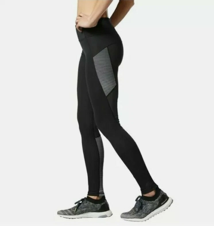 ADIDAS Women's D2M Shine Stripe Long Black Climalite Leggings Medium BQ9848