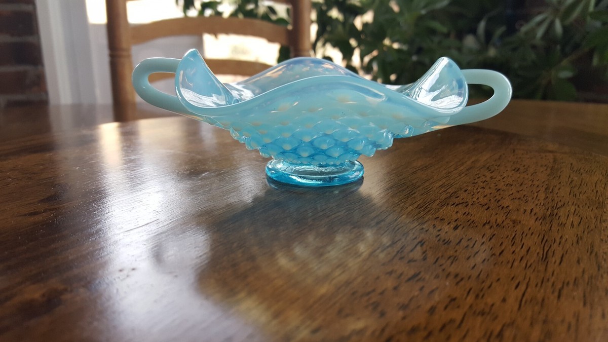Fenton Opalescent Blue Hobnail Bon Bon Dish, Ruffled Edge, w
