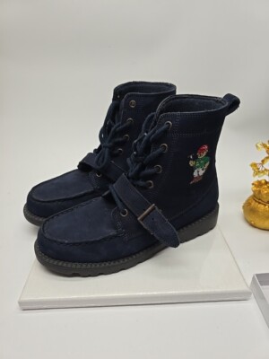 Polo Ralph Lauren Mallet Bear Logo Ranger HI II Boots Blue Navy Suede Size  EUC