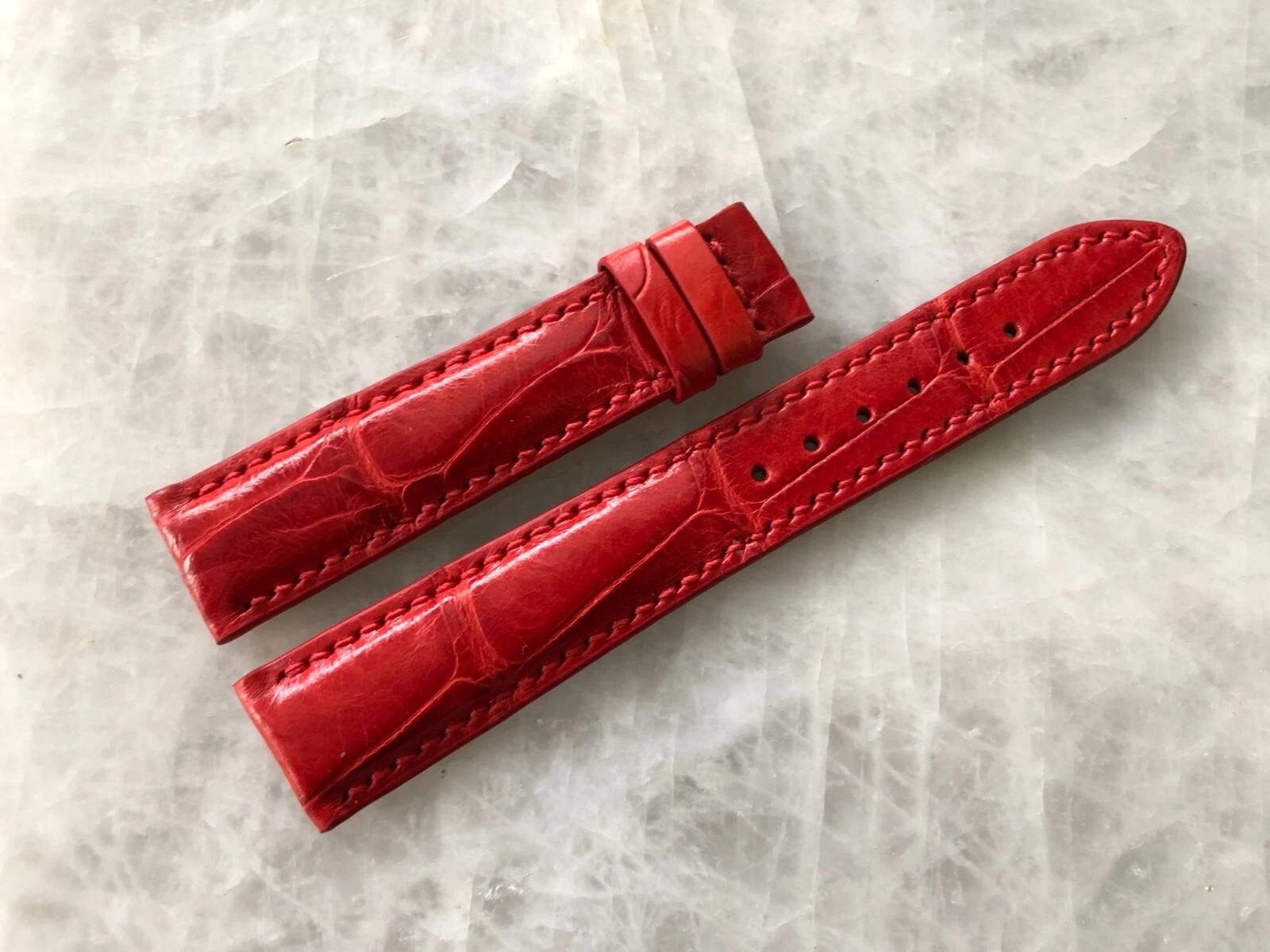 18mm/16mm Red Alligator Crocodile Embossed Leather Watch Strap Band