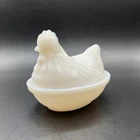 VINTAGE HAZEL ATLAS WHITE MILK GLASS HEN ON NEST