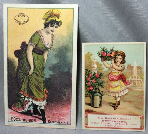 c 1900 SHOES Advertising Victorian Trade Card Coxs ROCHESTER Wentworth SALEM MA