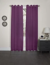 Kashi Home - Holly - Window Curtain Faux Silk w Grommet 57"x84" - Purple - Pair
