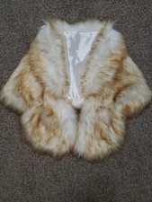 Womens White And Tan Faux Fur Shaw/Cover
