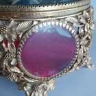 RARE MATSON Vintage Gold 6 Sided Floral Jewelry Box Casket Antique BEVELED Glass — photo 7