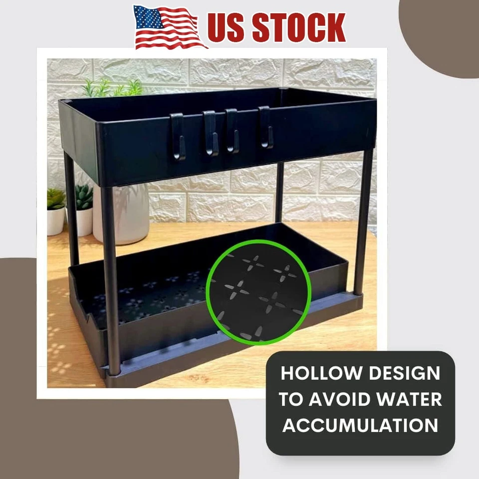 2 PACK X Under Sink Organizer Rack 2 Tier Under Sliding Cabinet Basket Organizer - Image 4 of 4