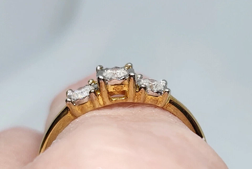 14K Yellow Gold Plated Over Sterling Silver 3 Stone Diamond Ring - 1/4 Carat TW - Image 2 of 4