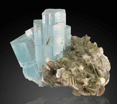 Aesthetic AQUAMARINE Crystals On Muscovite Matrix From Nagar Valley,Pakistan