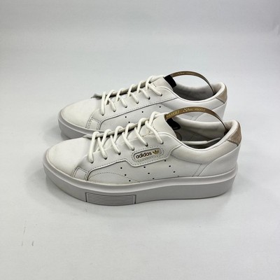 Adidas Sleek Damen Sneaker Weiß Leder Gr. UK 4 Freizeit Komfort Preppy