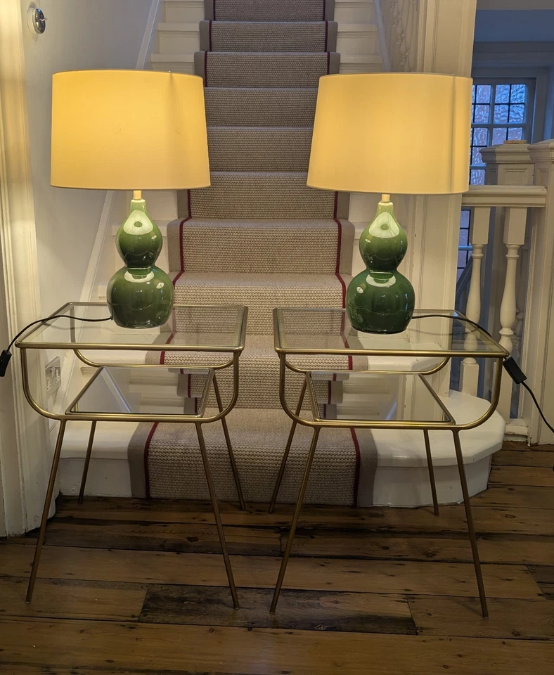 Pair of West Elm Curved Terrace Bedside Tablesin  antique brass finish - Image 2 of 4