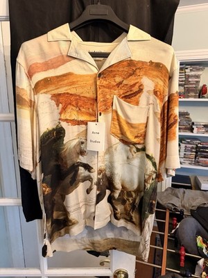 Acne Studios Simon Men's Fluid Horse Short Sleeve Button-Up Shirt Size 48