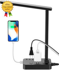 LED Desk Lamp for College Dorm Room Desk Light with 1 USB Charging Port 2 AC