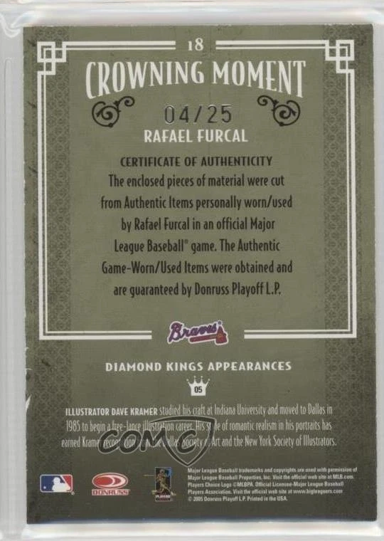 2005 Donruss Diamond Kings Silver Materials Signatures /25 Rafael Furcal Auto - Image 2 of 2