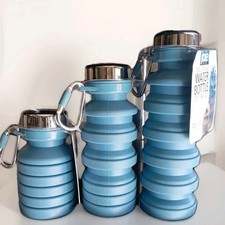 Pack Of 3 - Collapsible Water Bottle On The Go 225 - 475ml Blue Silicone Joie 