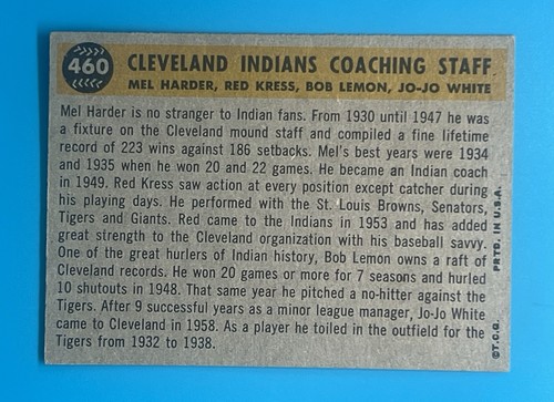 1960 Topps #460 Cleveland Indians Coaches - Bild 2 von 2