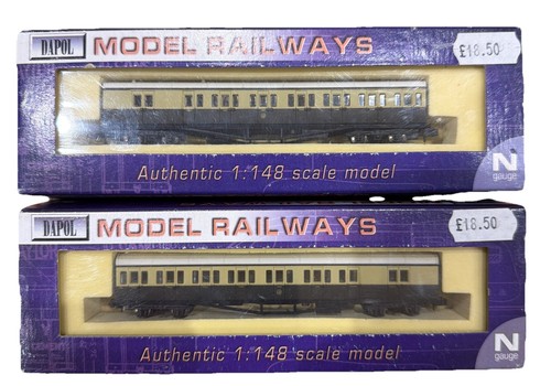 Dapol Spur N NB007 & NB008 2 x GWR Reisezugwagen 6736 & 6738 Schokolade/Sahne | Condition: Used