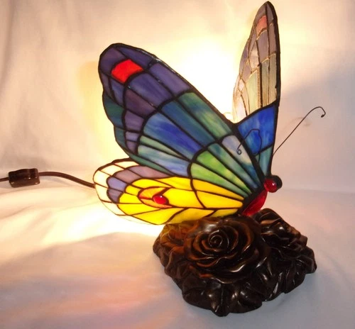 Vintage Tiffany Style Butterfly Table Lamp Bedroom-Stained Glass Night Light