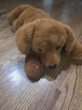 FAO Schwarz Plush Brown Dog Puppy Stuffed Animal 20 "Lying Down