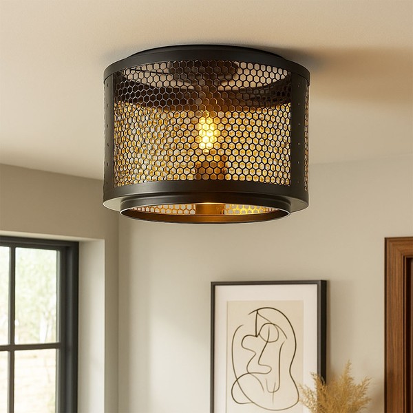 Deckenleuchte Esszimmerlampe Deckenlampe Gitteroptik KüChe Schwarz Gold D 40 Cm-image