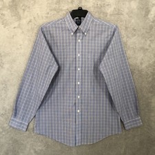 Brooks Brothers Mens Shirt 15.5- 34/35 Blue Windowpane Cotton Button Down