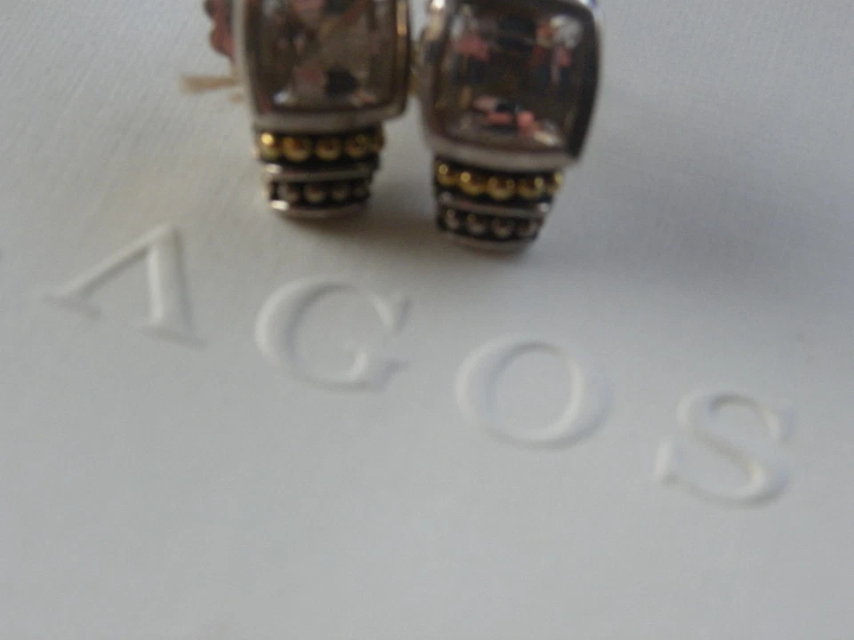 Juego de bisel de caviar LAGOS topacio blanco plata de ley con detalles de 18 k aretes Foto 3 de 4