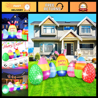 Vibrant Easter Eggs Inflatables 10FT Long, Seven Eggs Inflatable Outdoor Decorat