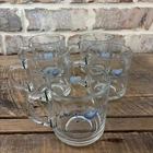 Vintage Set Of 5 Anchor Hocking Sponge Blue Hearts Country Glass Mugs 4.5"