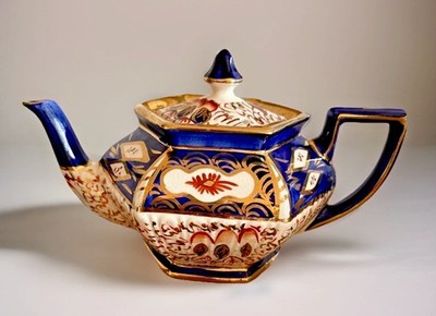 Antique Gaudy Welsh Hexagonal Teapot Imari - Arthur Wood England c.1850-1899