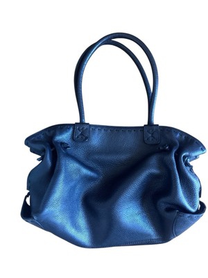 FATTO A MANO by CARLOS FALCHI BLACK PEBBLED LEATHER HOBO SHOULDER HANDBAG