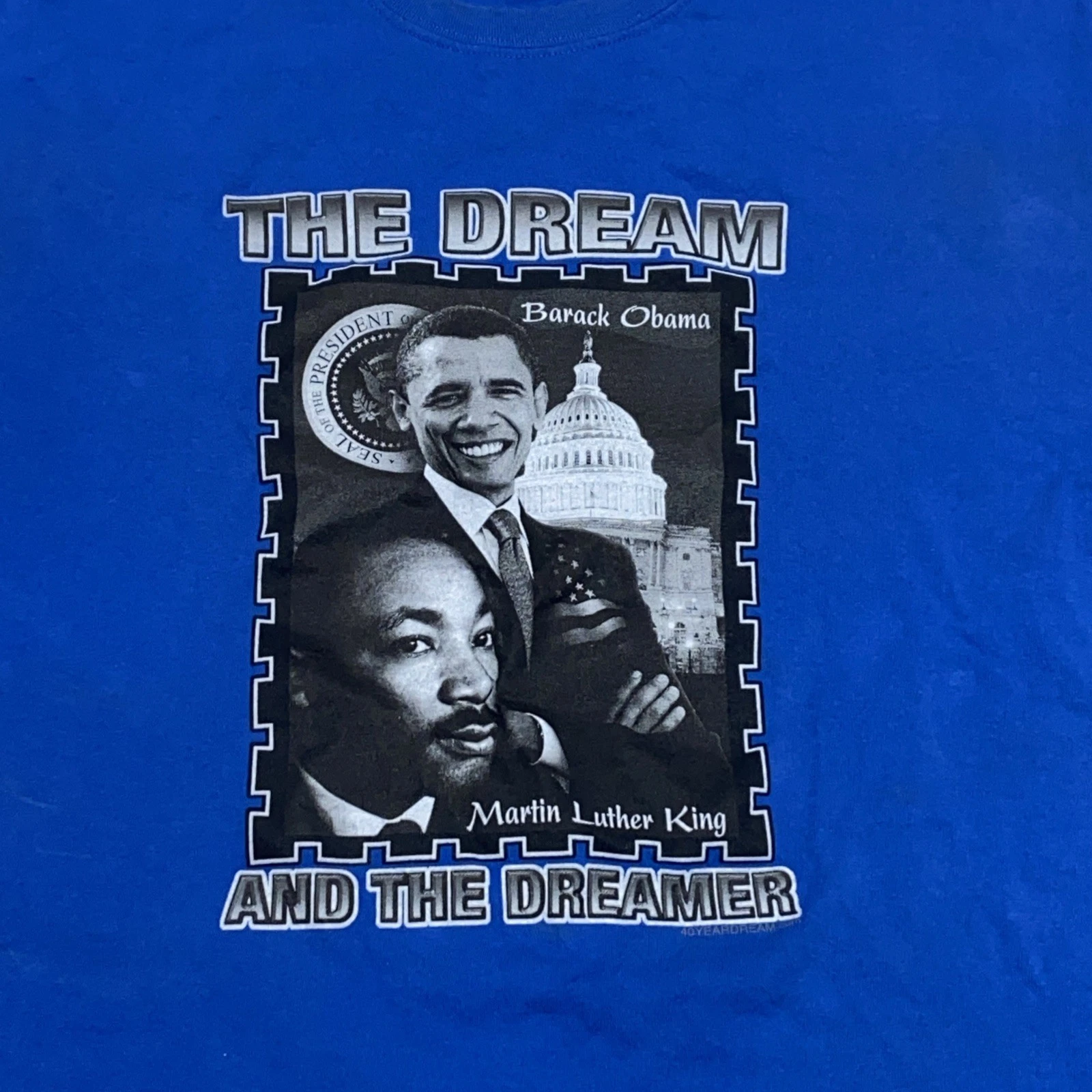 Vintage Obama MLK The Dream 2008 College Shirt Size X-Large RARE Blue