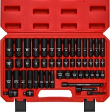CASOMAN 3/8" Drive Impact Socket Set, 49 Piece Standard SAE and Metric Sizes (5/