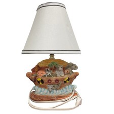 Vintage Noah  s Ark Ceramic Lamp w/ Shade Animals Safari Baby Nursery Decor