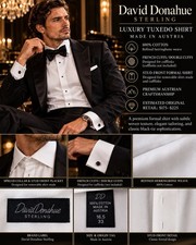 David Donahue Sterling Tux Shirt 16.5 33 Stud Front,French Cuff Austria Cotton