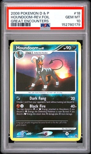 2008 POKEMON DIAMOND & PEARL GREAT ENCOUNTERS #18 HOUNDOOM-REVERSE FOIL PSA 10