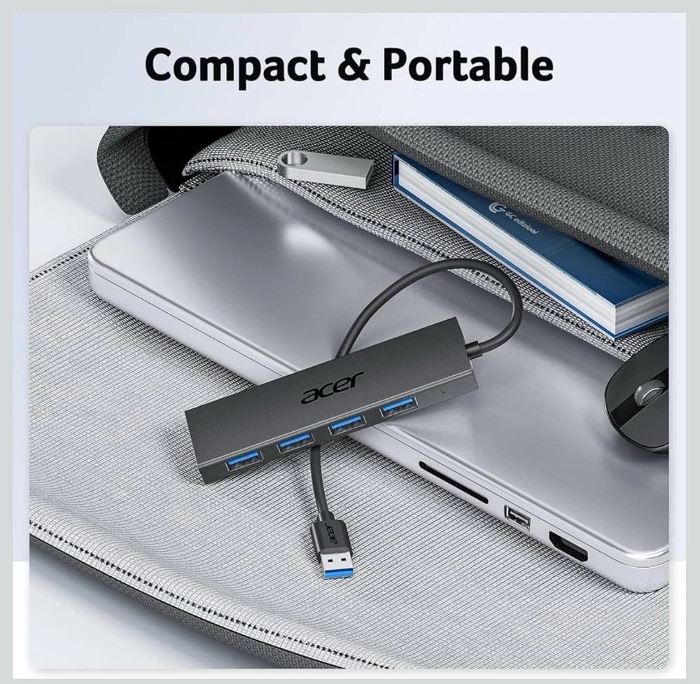 Acer USB Hub 4 Ports, Multiple USB 3.0 Hub, USBA Splitter for Laptop with Typ...