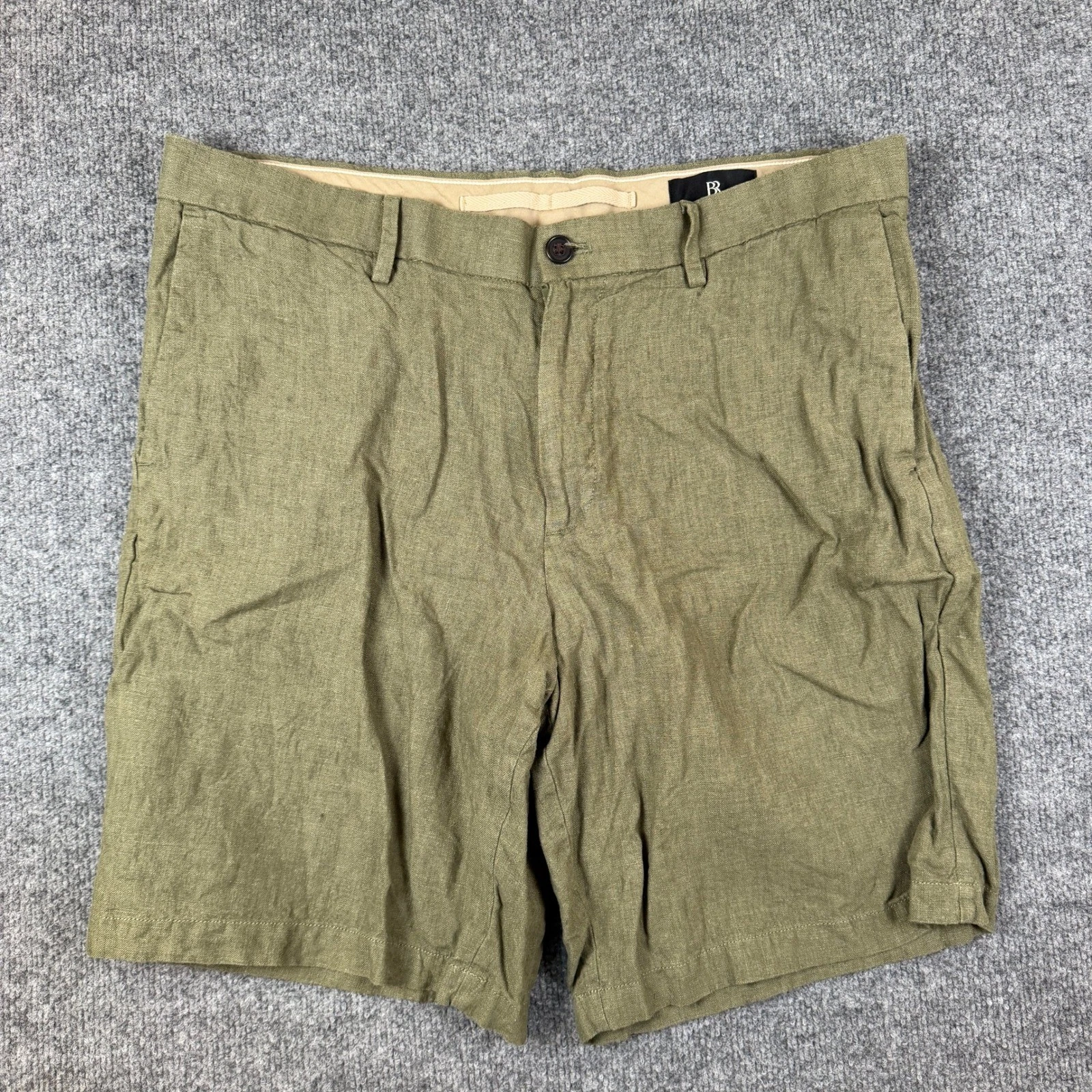 Banana Republic Shorts Mens 36 Green 100% Linen Flat Front Summer Chino
