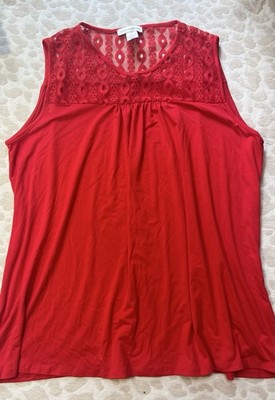Stitchwurks Tank Top Womens 2X Red Lace Detail Pretty Loose Cool Comfortable